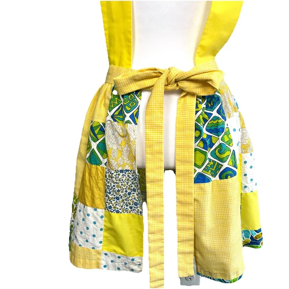 Patchwork Pinafore Apron Wrap Tie Homemade Mini Cottagecore OS Boho Grandma